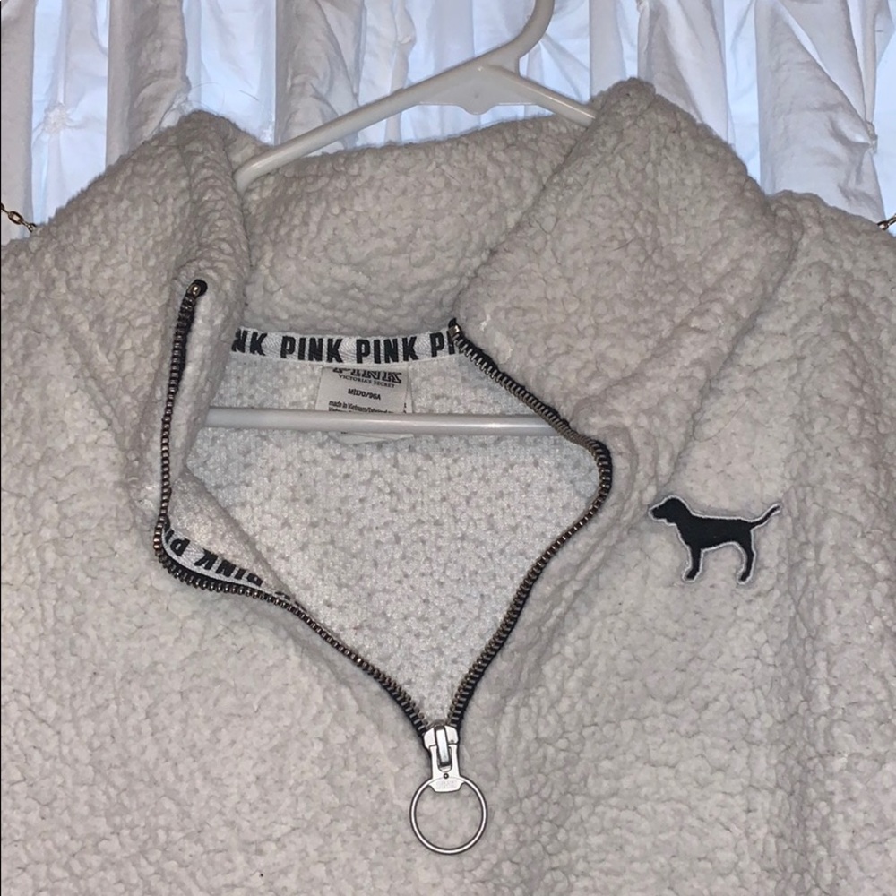 White PINK Sherpa pullover